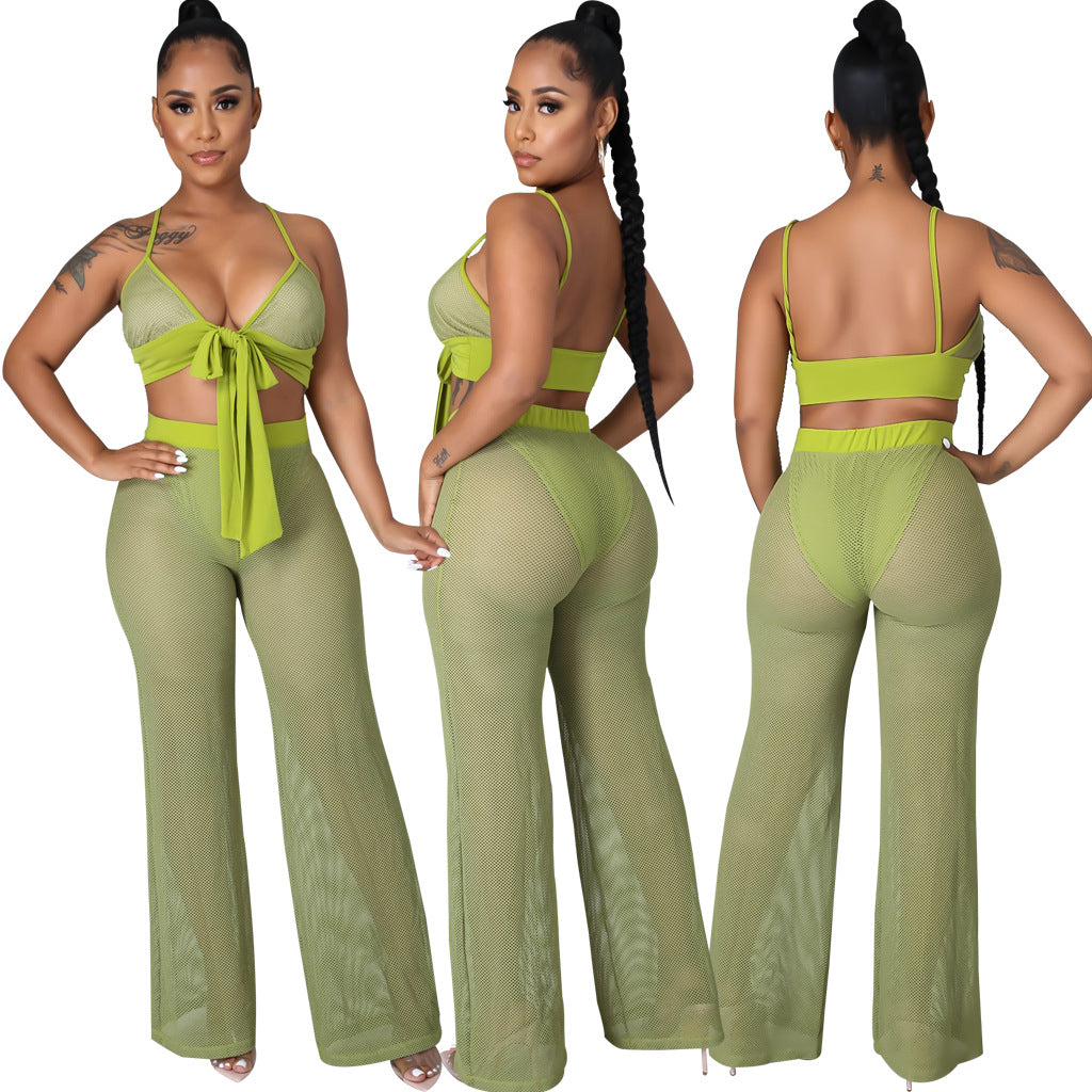 Sexy Fashion Hollow See Through Beach Two Piece Pants Set 4