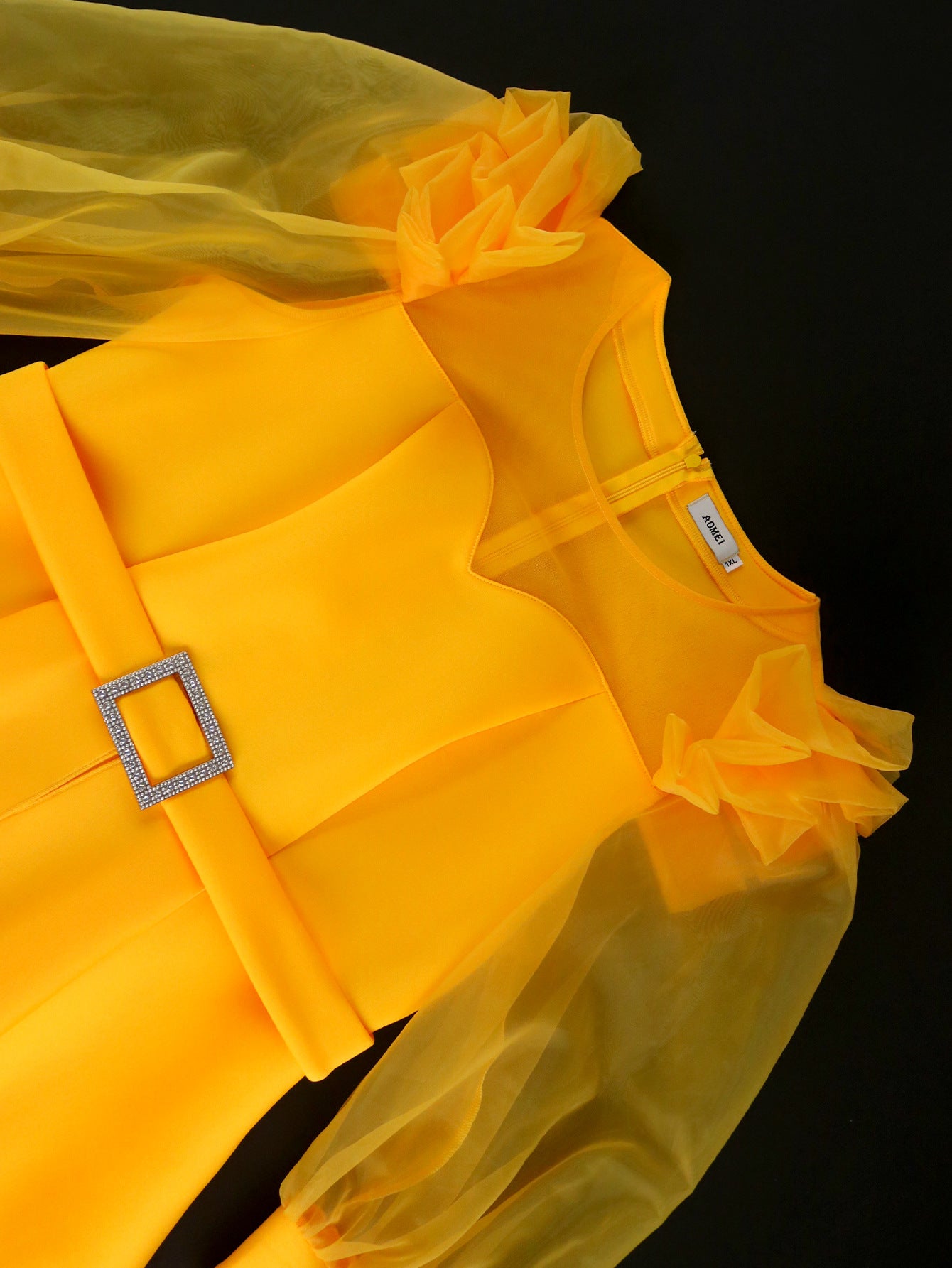 Round Neck See-Through Lantern Sleeve Formal Party Fashion Women Dresses 6