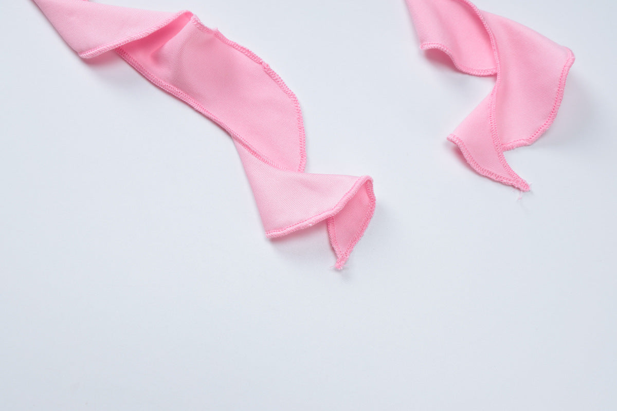 Women's Summer Fashion Sexy Strapless Slim Flower Pleated Split Tie Two Piece Skirt Set 10