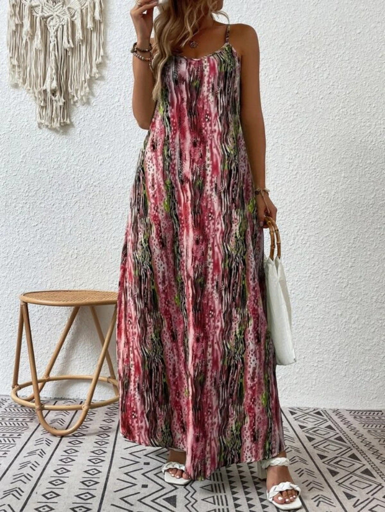 Women's Clothing Ladies Trend Print Strap Dress 6