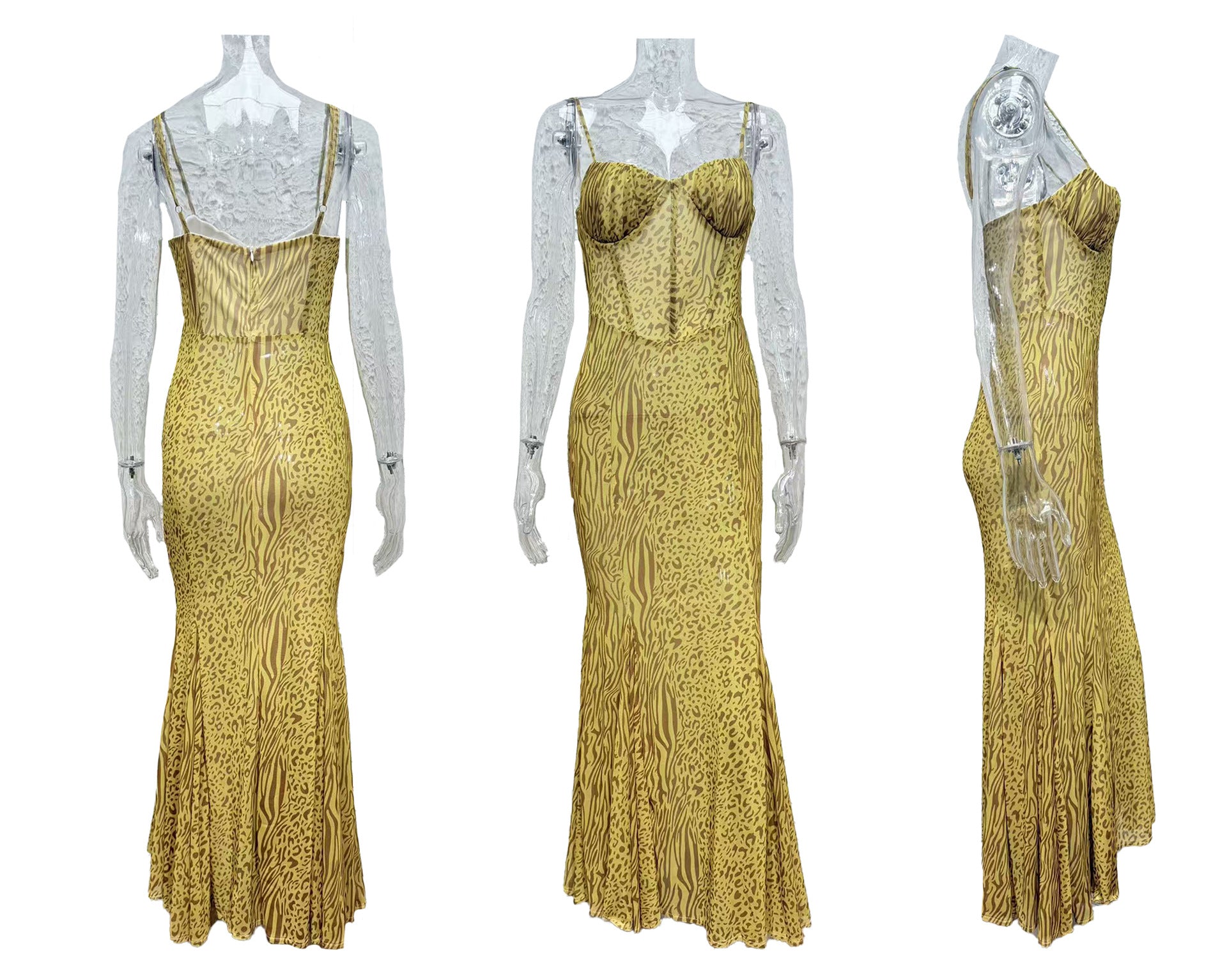 Women summer leopard print See-Through Strap Dress 9