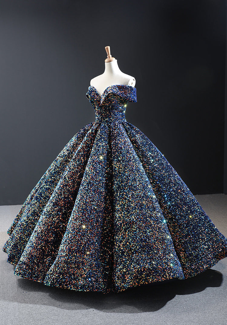 Bride Wedding Dress Women's Sequins Ball Gown Off Shoulder Puffy Evening Dress 42