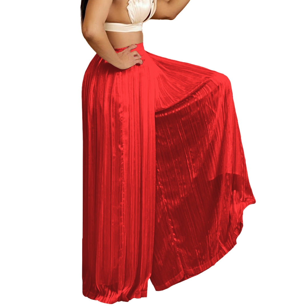 Summer Ladies Solid Color Casual Loose Pleated Wide Leg Pants African Trousers 8