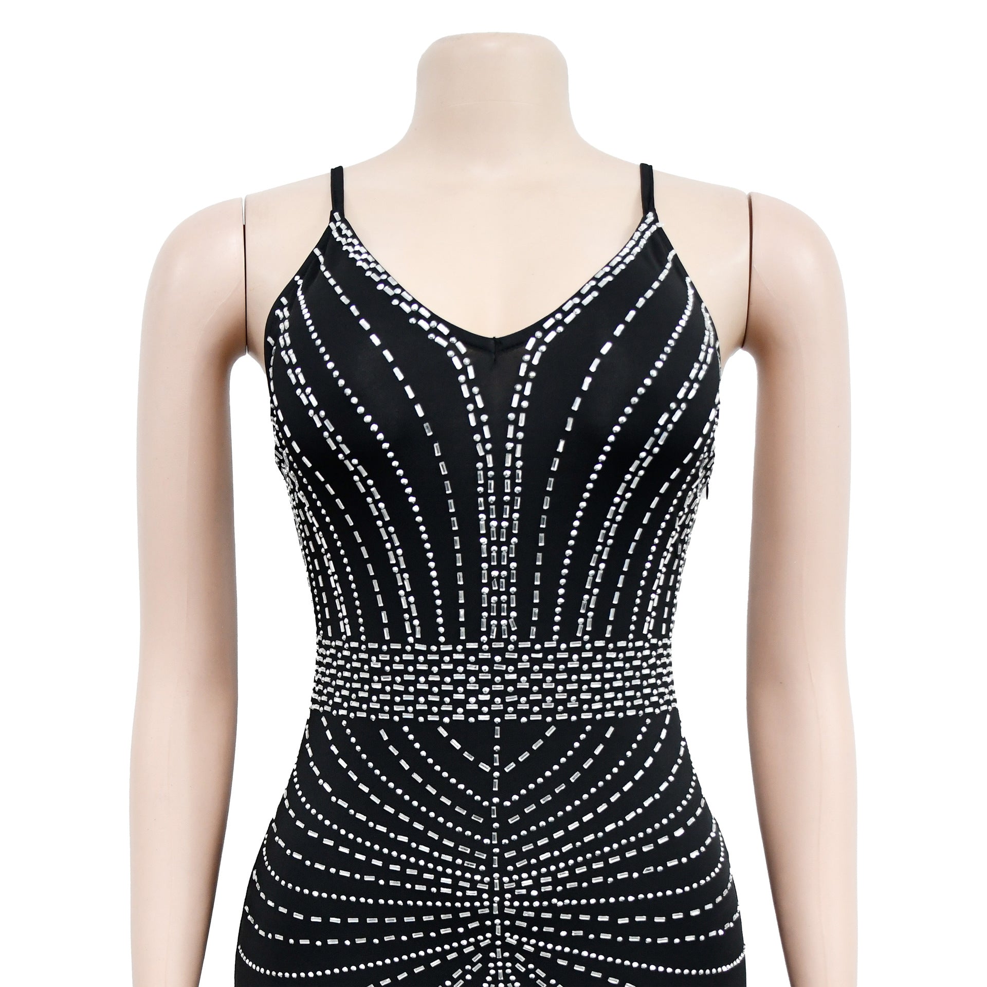 Fashion Ladies Solid Color Camisole Sleeveless Beaded Low Back Maxi Dress 22