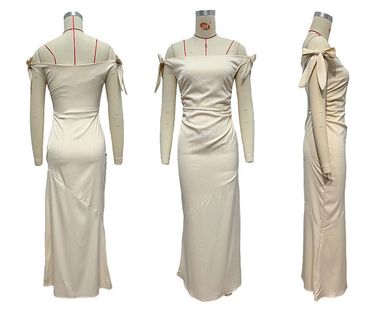 Summer Off-Shoulder Chic Lace-Up Elegant Sexy Tight Fitting Long Dress 7