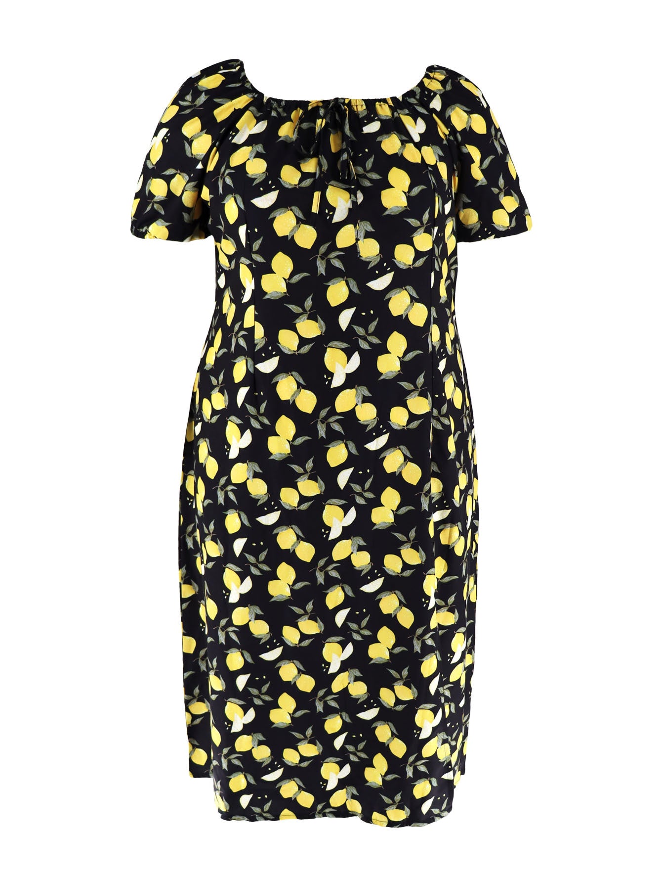 Plus Size Women's Summer Lemon Print High Waist Casual Midi Dress 6