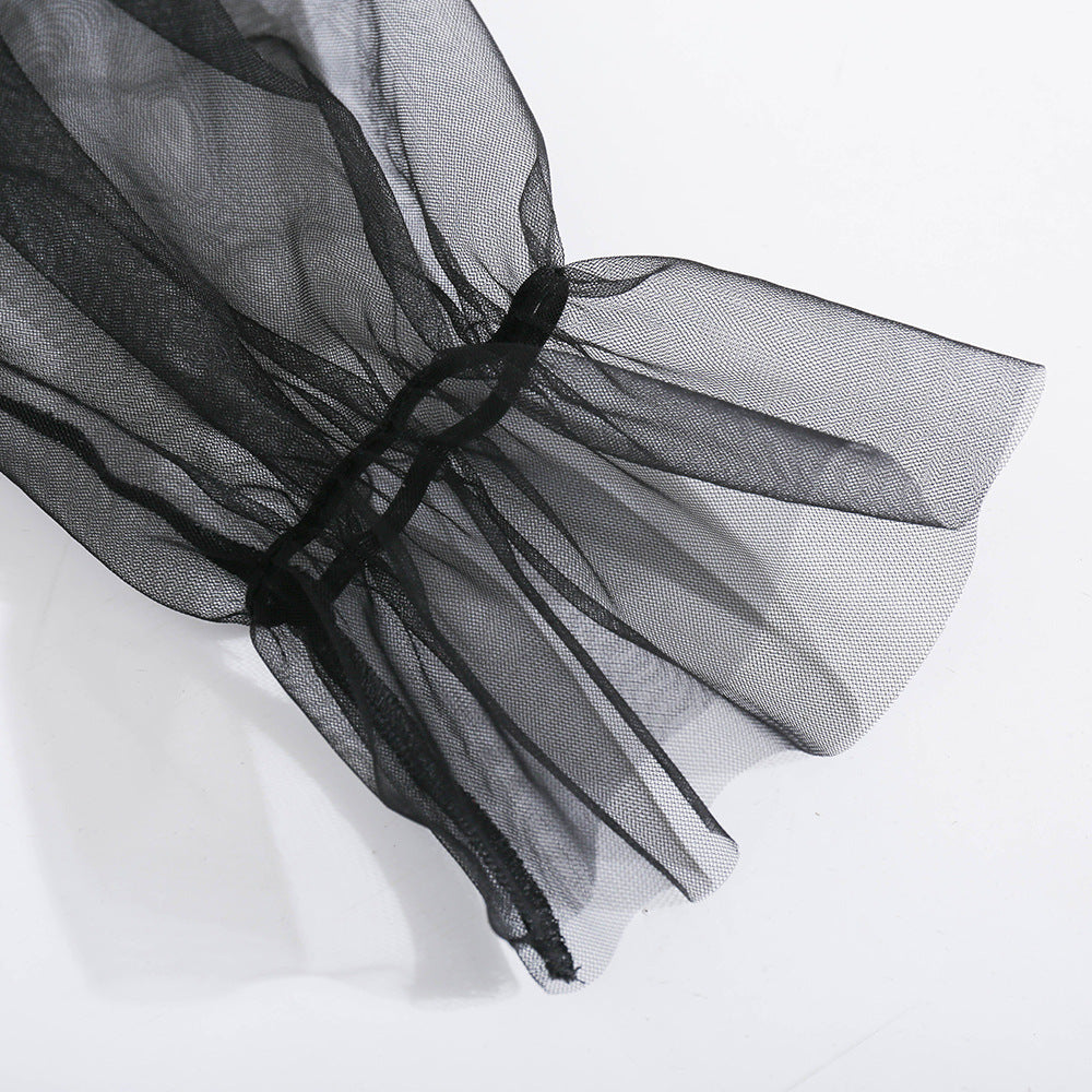 Spring Sexy See-Through Mesh Long Sleeve Double Breasted Slim Waist Chic Women Blazer Dress 52