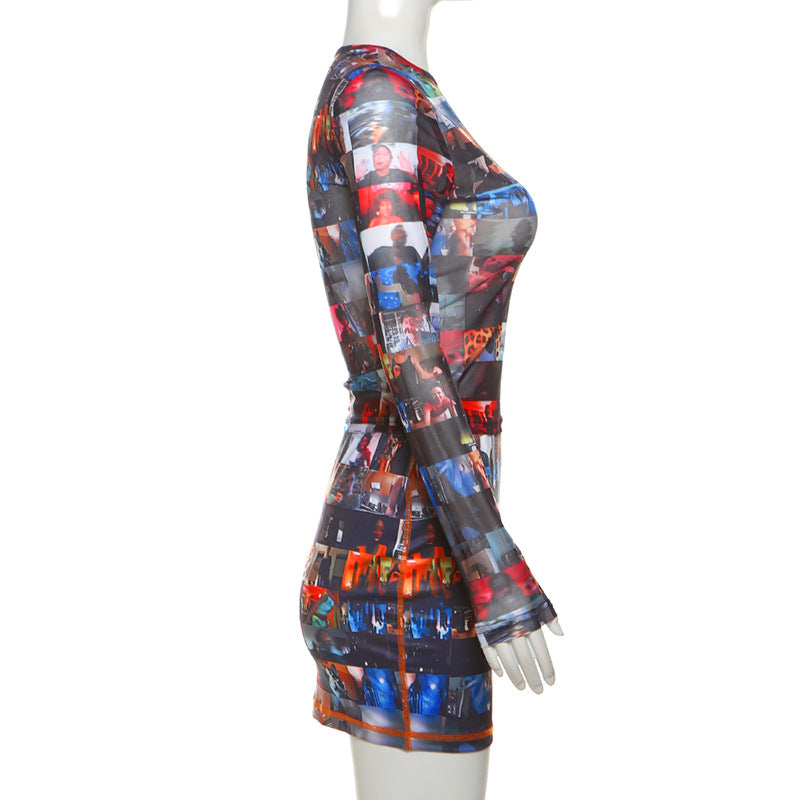 Autumn Women's Fashion Printing High Waist Slim Skirt Set 7