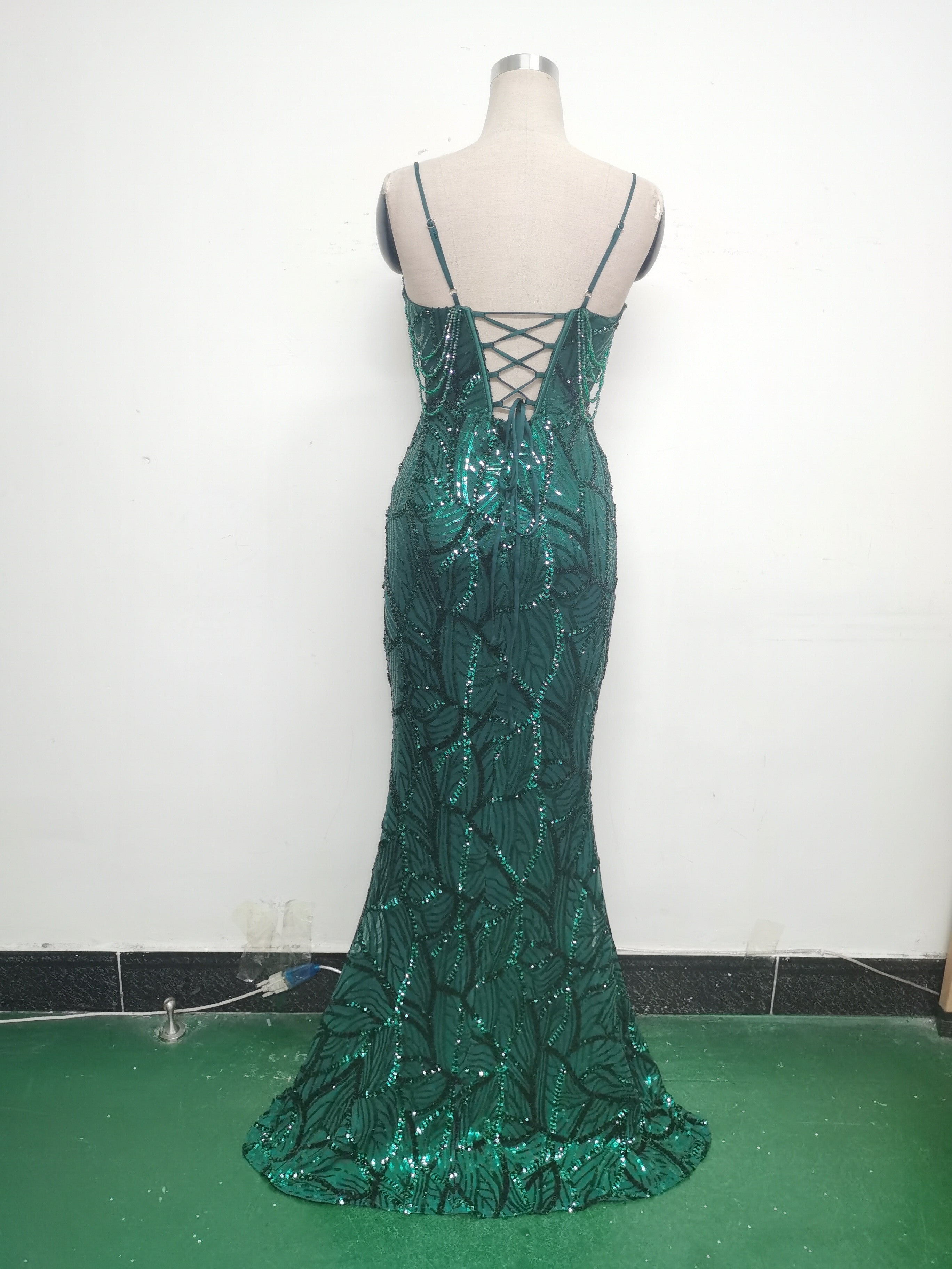 Women beaded cross Lace-Up hollow Patchwork Formal Party evening dress 39