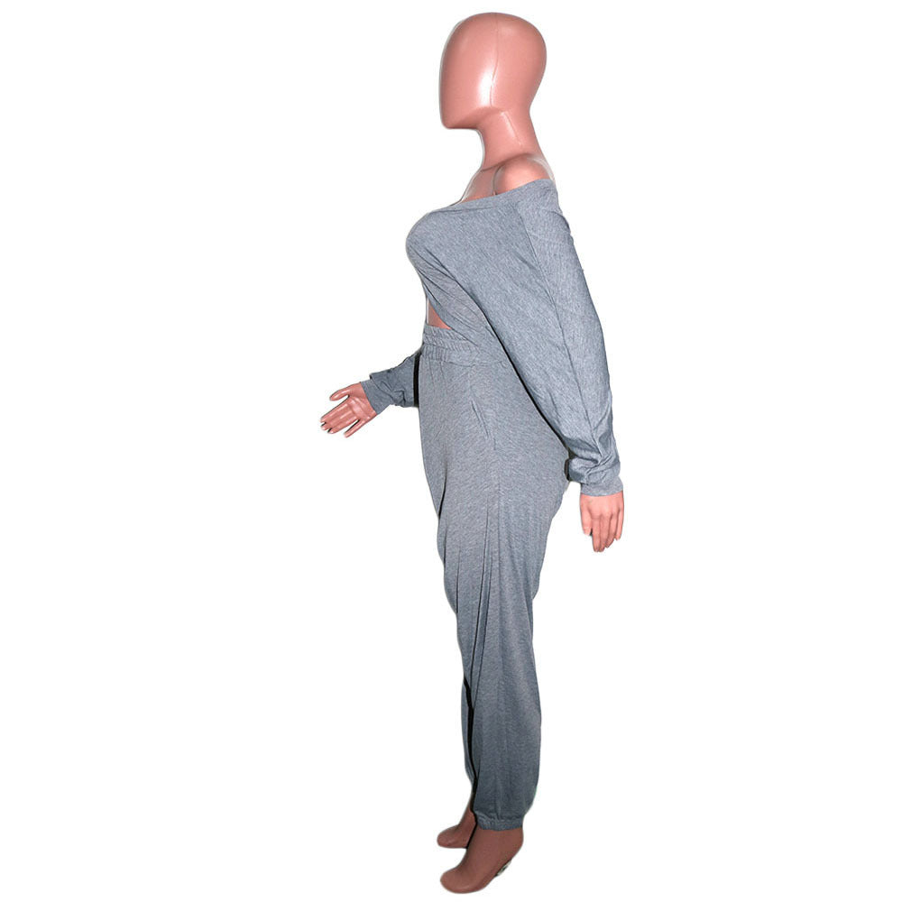 Women's Sexy Crop V-Neck Solid Color Cross Front Top Pants Two-Piece Set 5