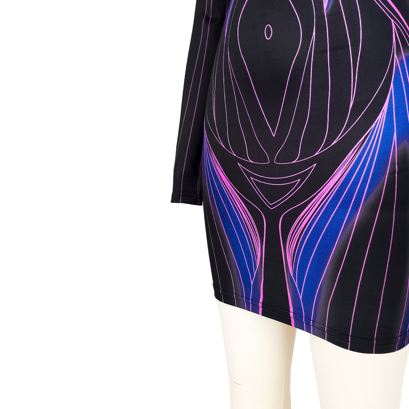 Women's Fashion Printed Round Neck Long Sleeve Slim Dress 19