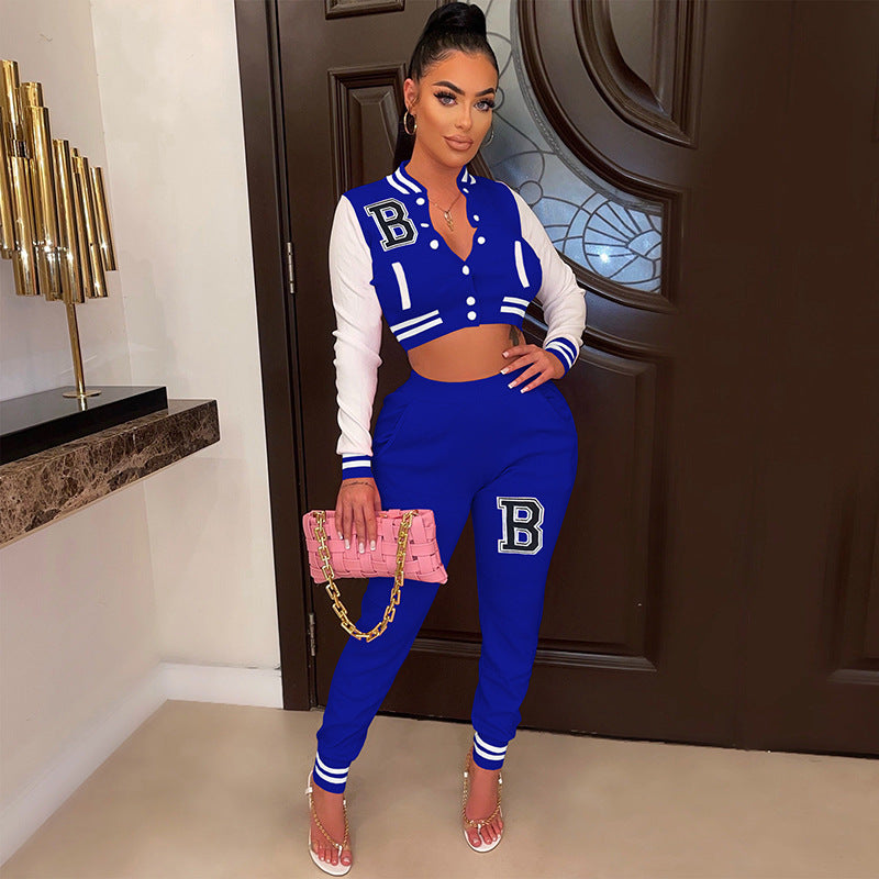 Women's Letter Print Casual Two-Piece Patchwork Tracksuit 16