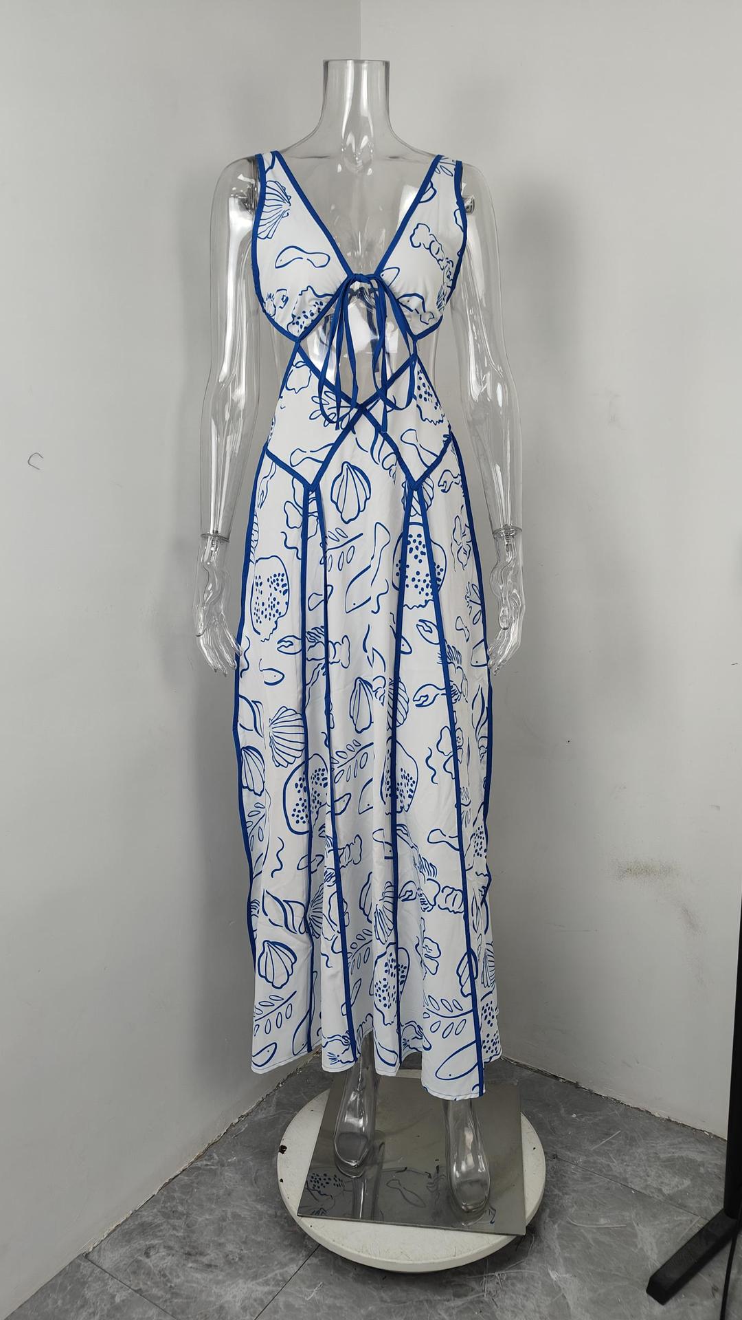 Women French style printed casual lace sexy dress 8