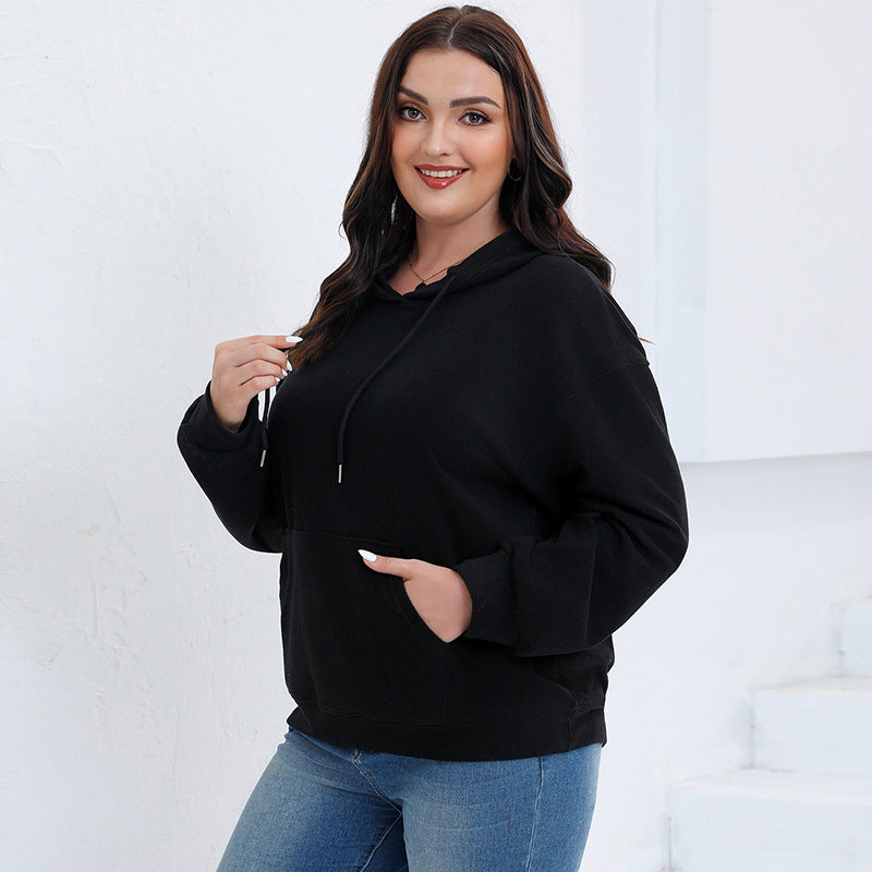 Plus Size Autumn and Winter Long Sleeve Solid Loose Fleece Hoodies 10