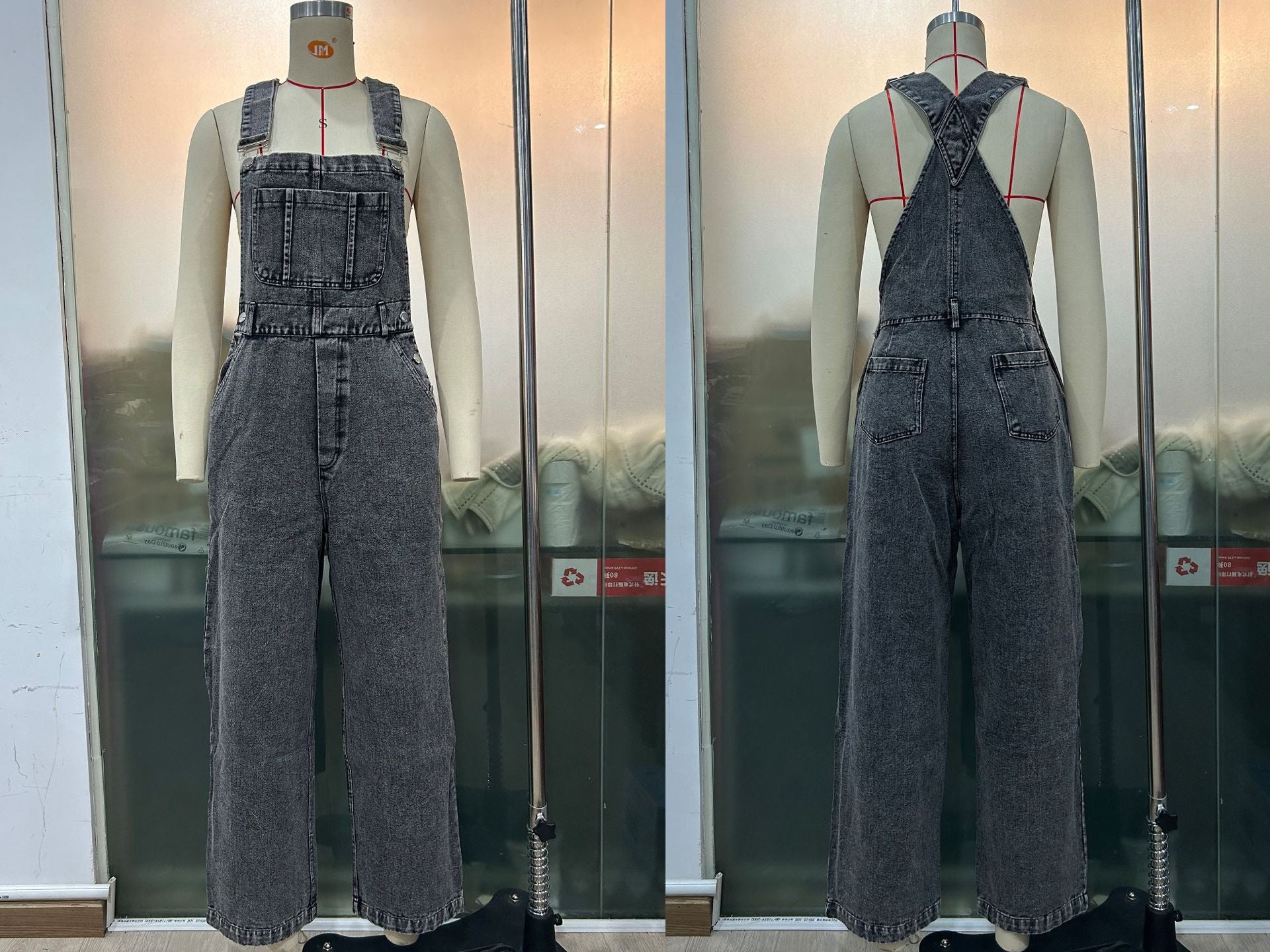 Women Retro Sleeveless Denim Overalls Loose Straight Denim Jumpsuit 11