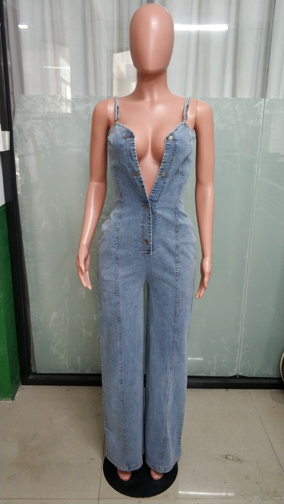 Women Casual Sexy Suspender Denim Jumpsuit 9