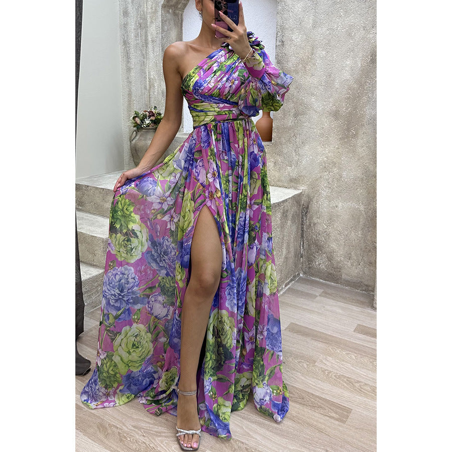 Autumn and Winter Loose Multicolor Slash Shoulder Slit Loose party Dress 3