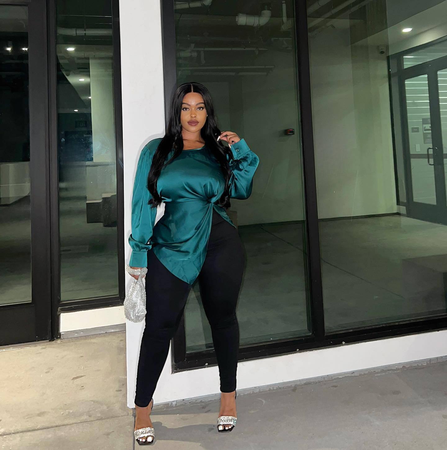 Women's Satin Casual Slit Long Sleeve Chic Top 7