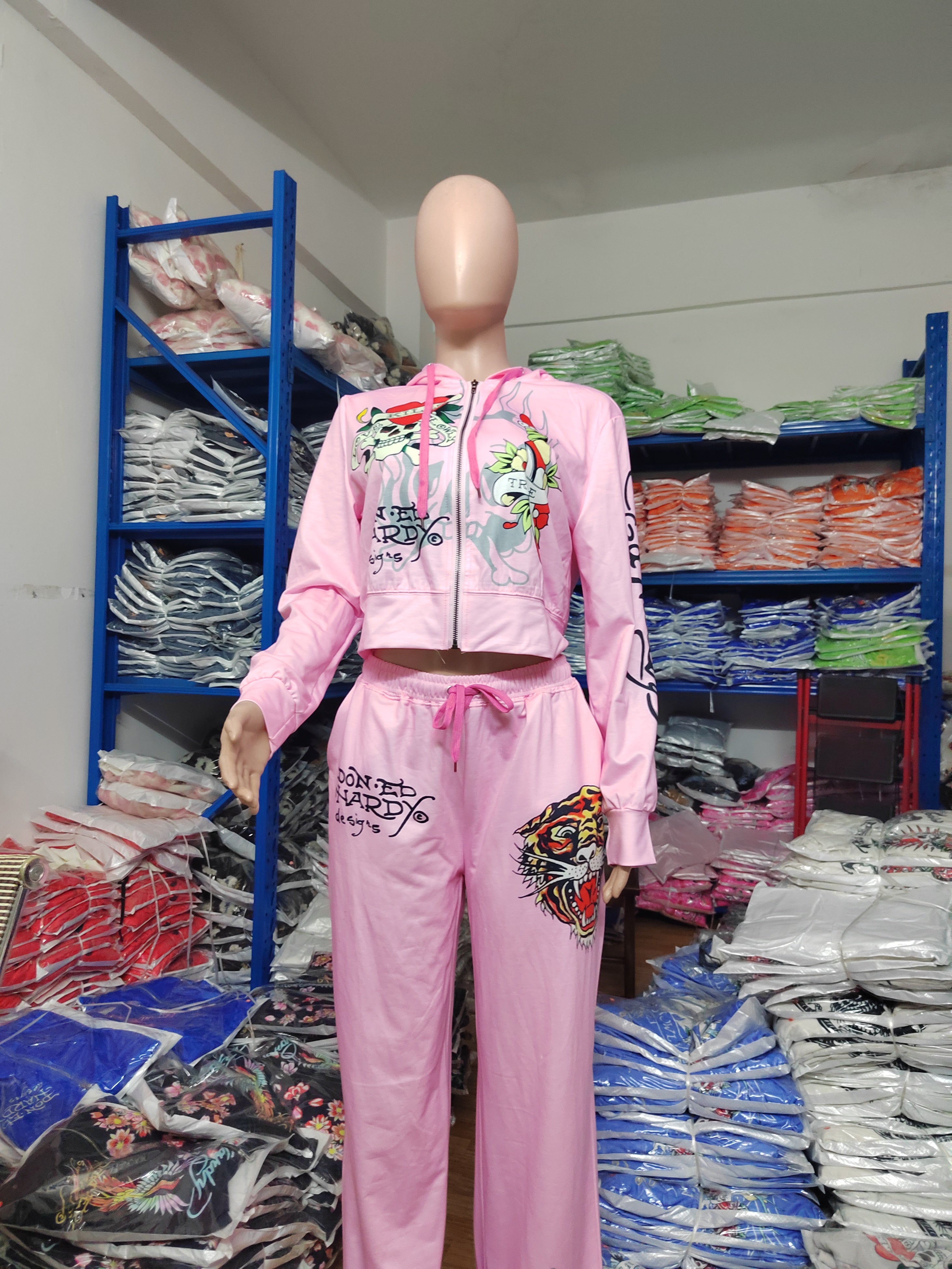 Women's Fashion Casual Print Hooded Tracksuit Sport Two Piece Pants Set 16