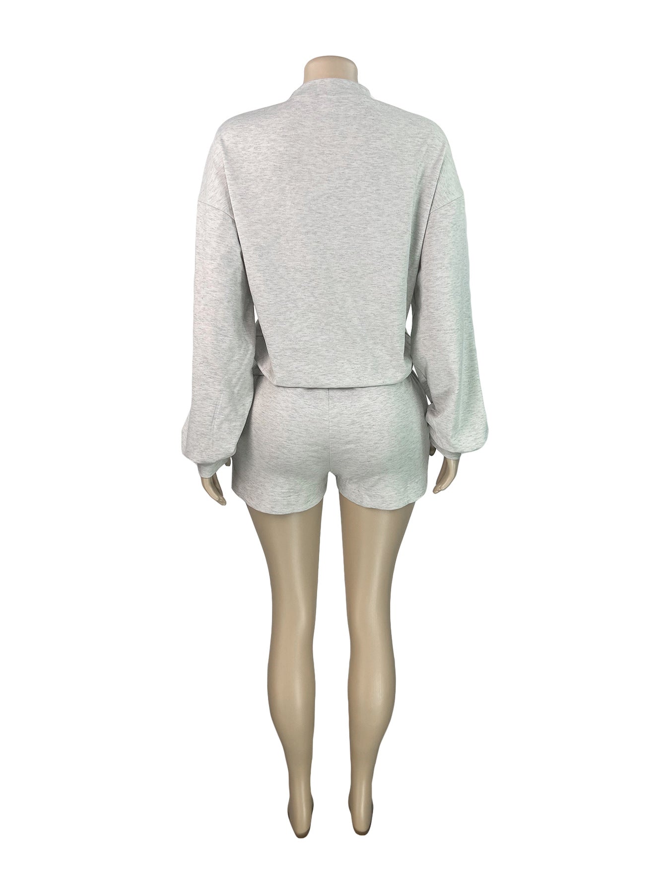 Fashion Women's Long Sleeve Round Neck Hoodies Pocket Elastic Drawstring Shorts Casual Two-Piece Set 12