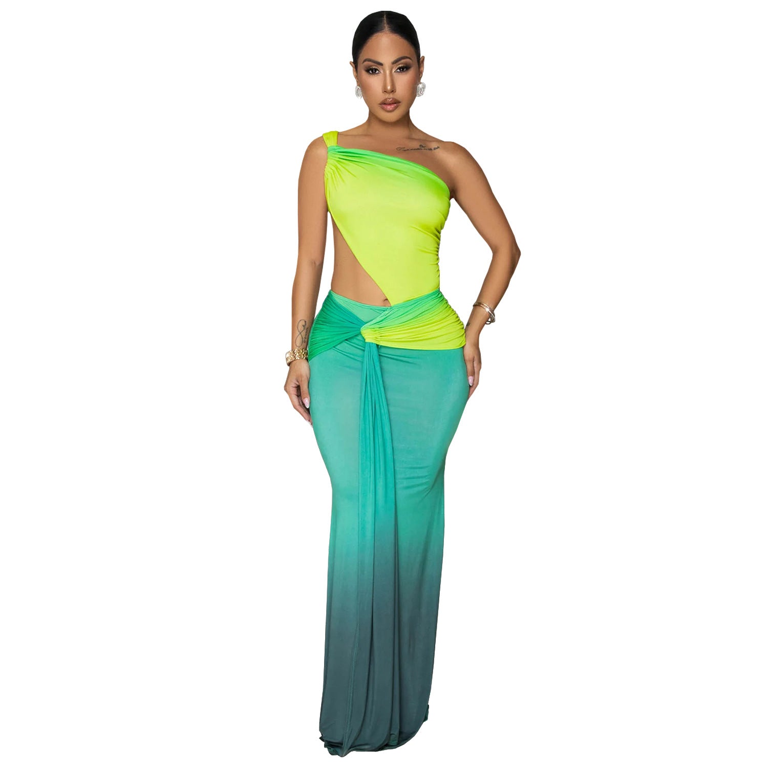 Fashion Women's Summer Sexy Slash Shoulder Bodycon Gradient Dress 12