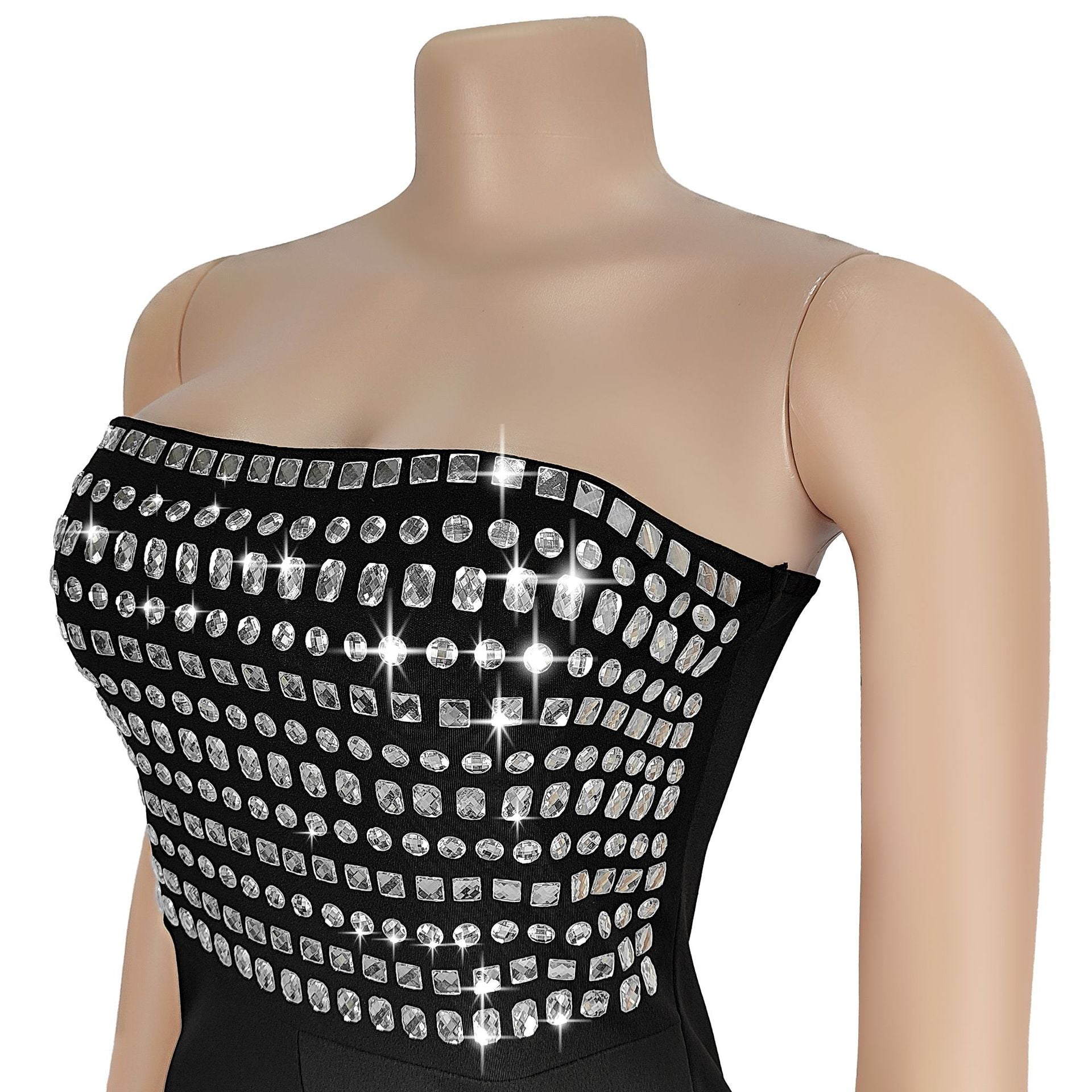 Women Sexy Strapless Solid Beaded Jumpsuit 8