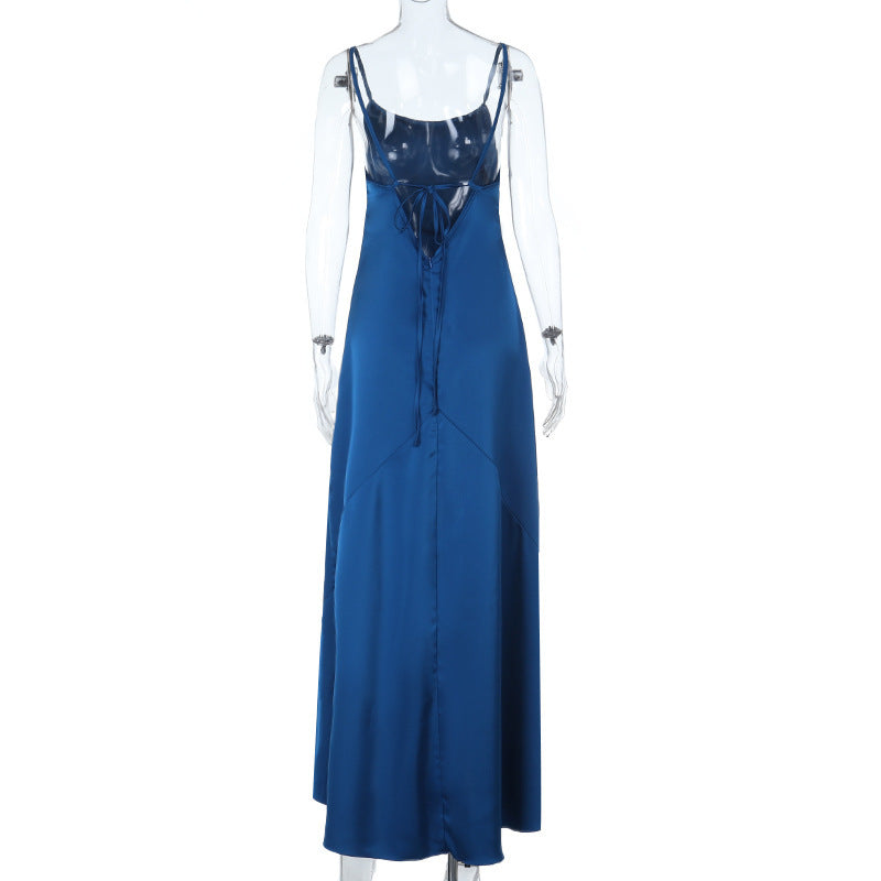 Strappy Sexy Low Back Satin Chic Evening Gown Long Dress 8