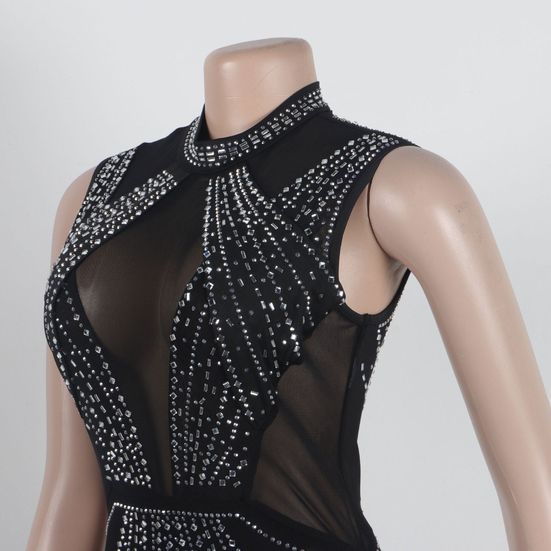 Women Sexy Beaded See-Through Bodycon Stretch Sleeveless Jumpsuit 17