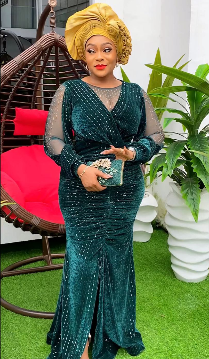 African Women Plus Size Beaded Sequin Party Dress 3