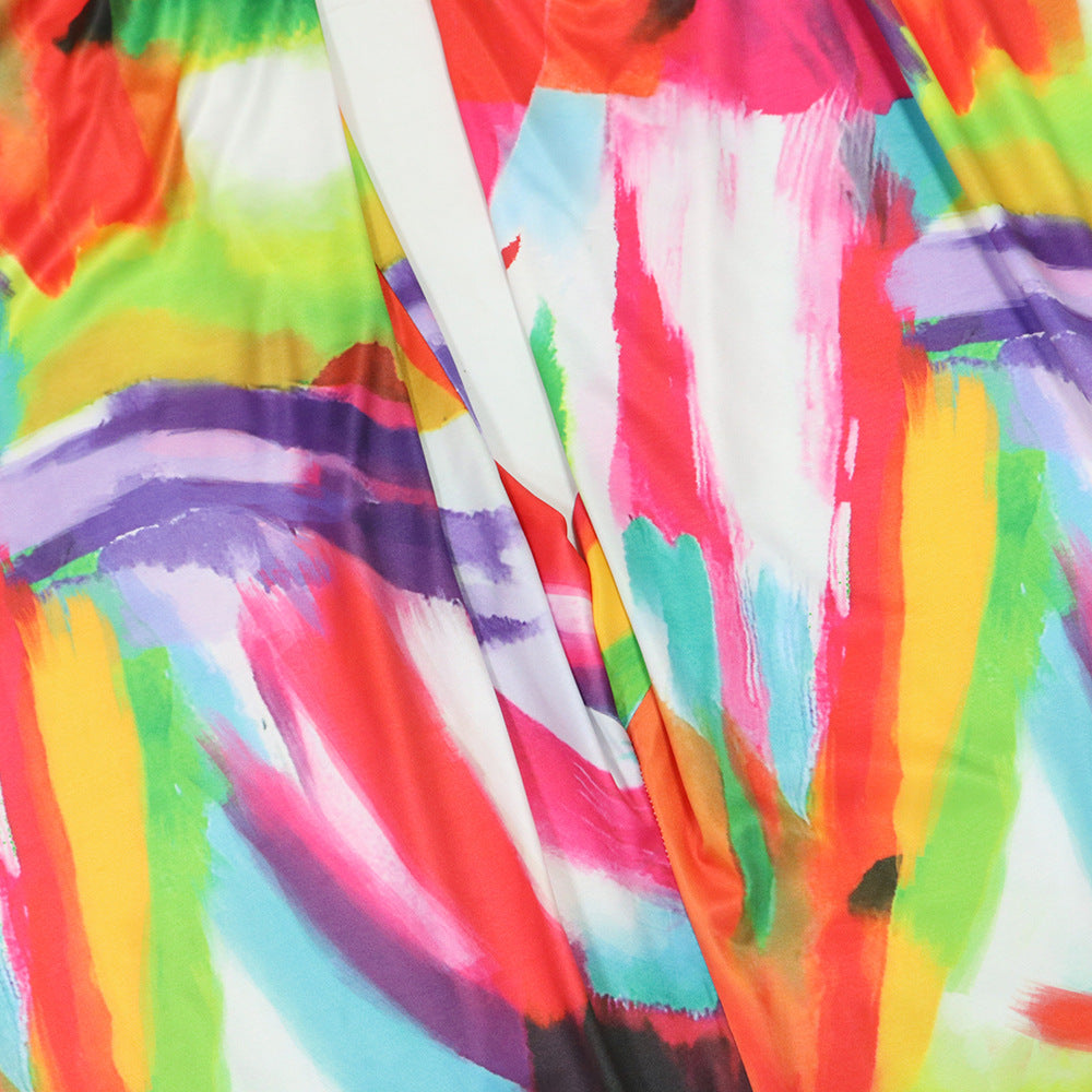 Fashionable Printed Crop Lace-Up Top Wide-Leg Pants Two-Piece Set 12