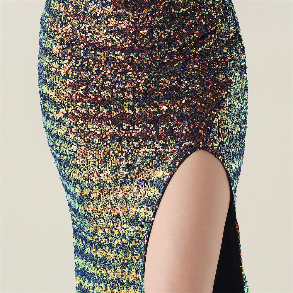 Plus Size Women clothing one-shoulder nail flower beaded evening dress 41