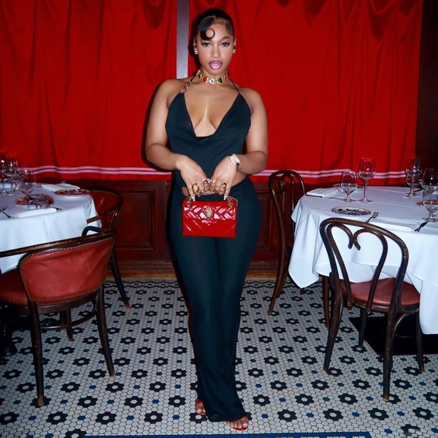 Women’s Circle-Embellished Halter Neck Open-Waist Jumpsuit 7