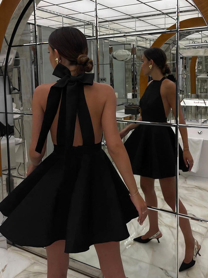 Spring Fashion Sexy Black High Waist Sleeveless Halter Neck Dress 5