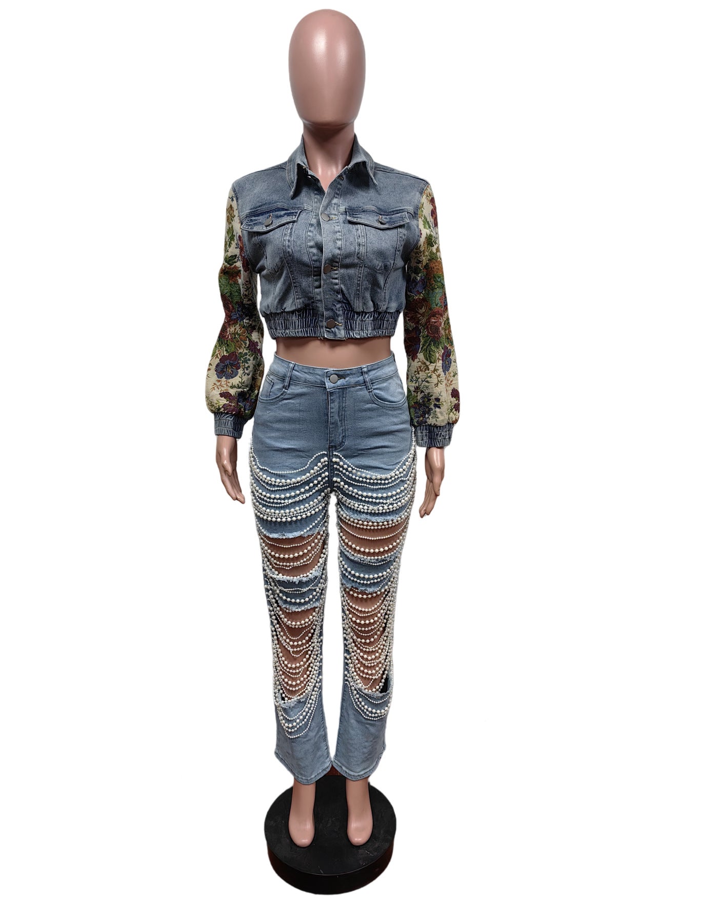 Women Printed Stretch Denim Jacket 5