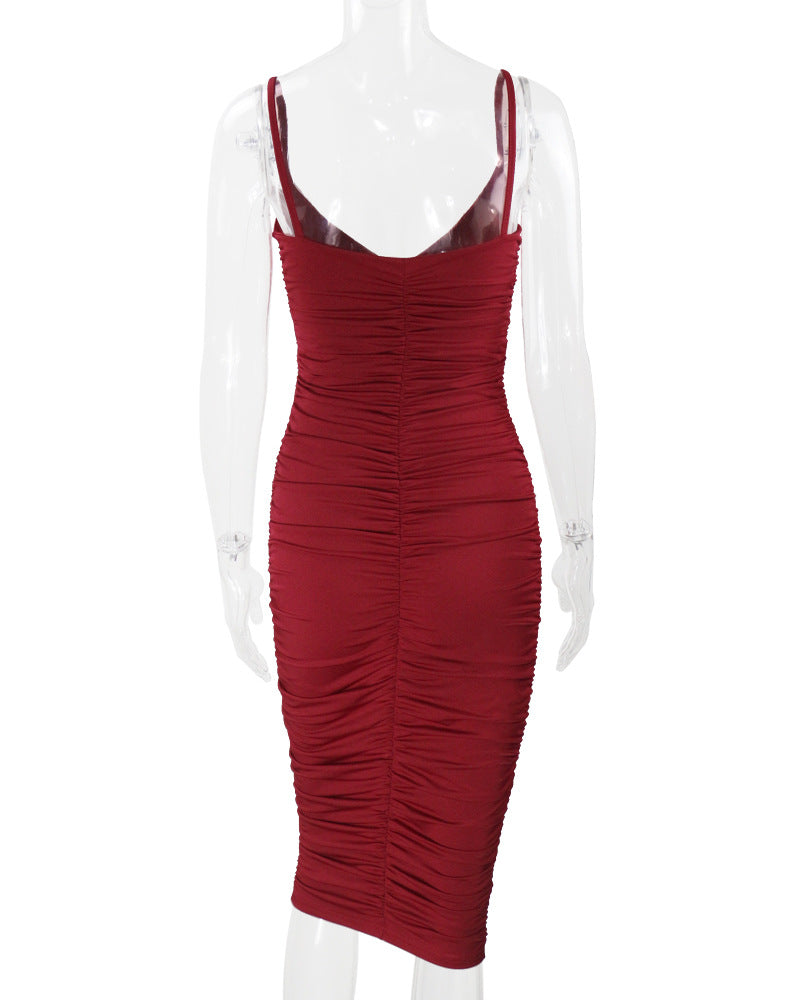 Women Sexy Backless Suspender Dress V-neck Bodycon Dress 23