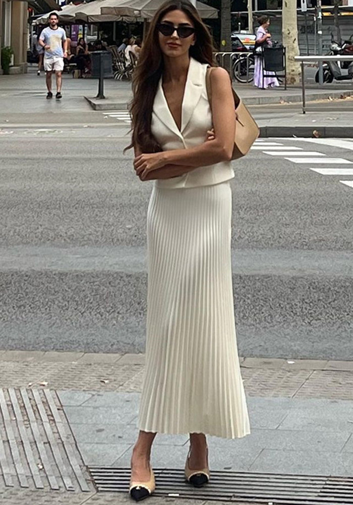 Summer Chic Elegant Vest Pleated Loose Skirt Set