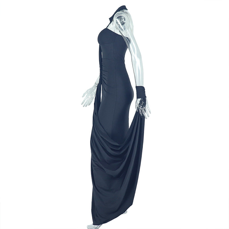 Solid color chic women's clothing low back strapless halter neck long dress formal party gown 8