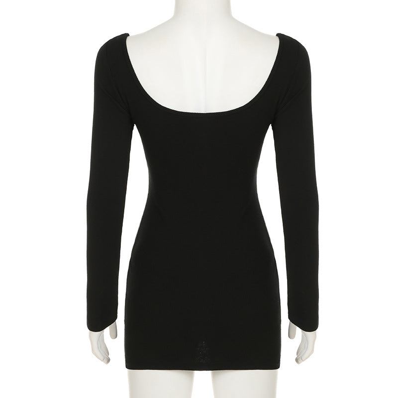 Spring Women's Long Sleeve Contrast Color Tight Fitting Bodycon Short Dress 6