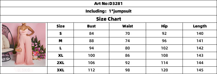 Summer Fashion Sexy Chain Halter Neck Sexy Low Back High Waist Wide Leg Pleated Jumpsuit 10