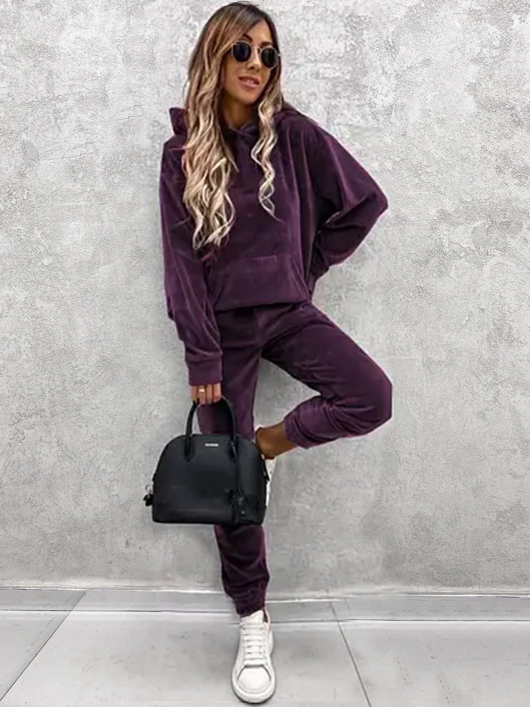 Women Casual Solid Hoodies Sports trousers two-piece set 20