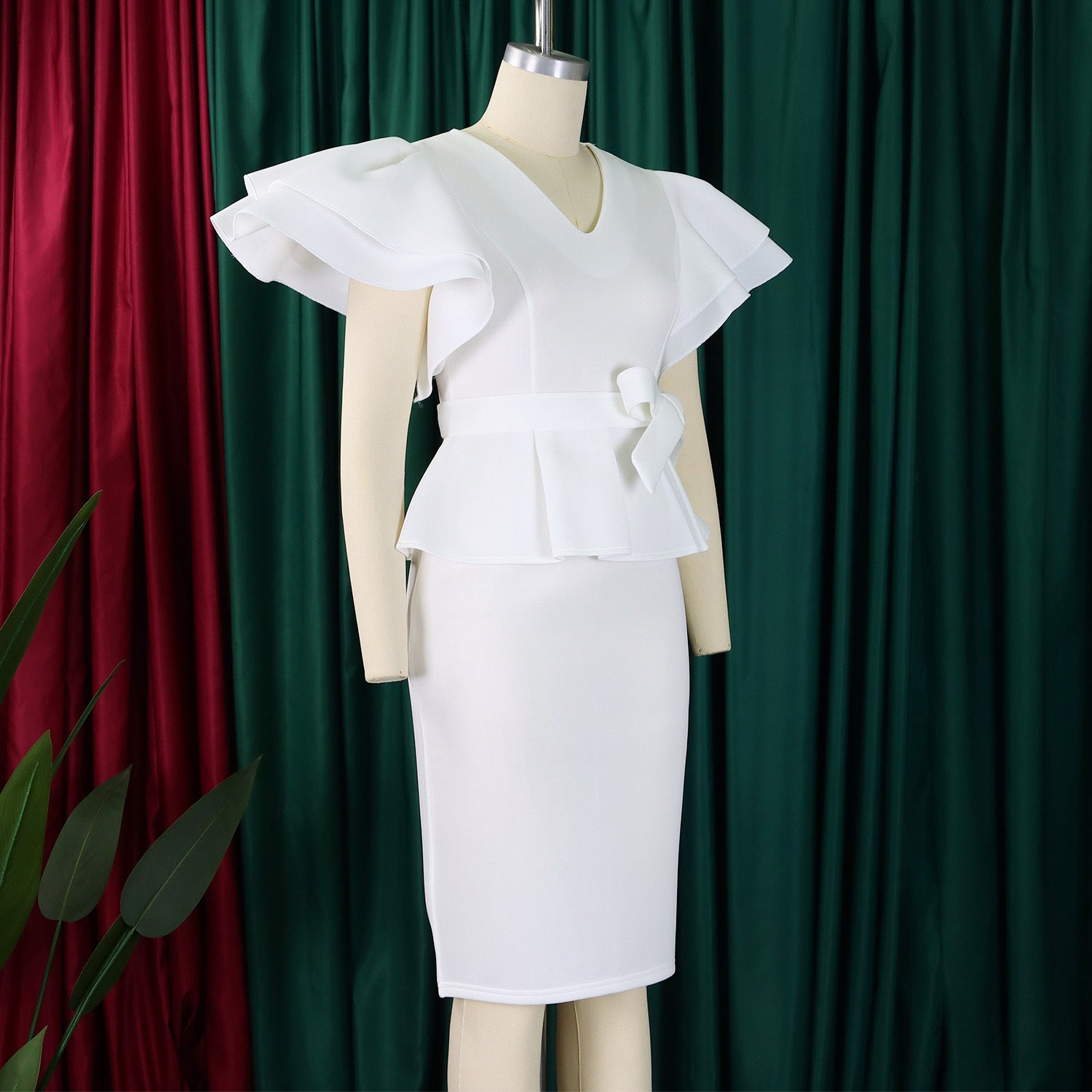 Women elegant ruffled solid bodycon formal party dress 13