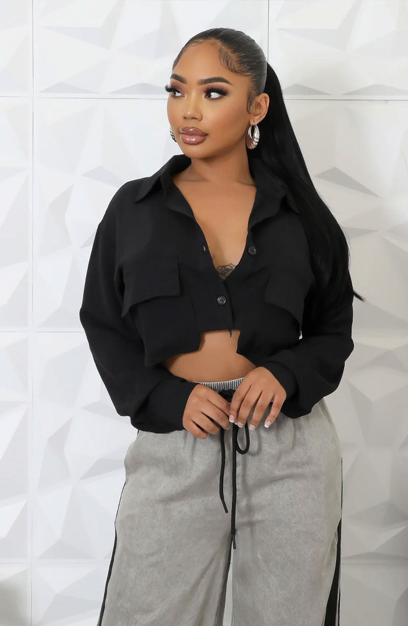 Women long-sleeved Solid button shirt