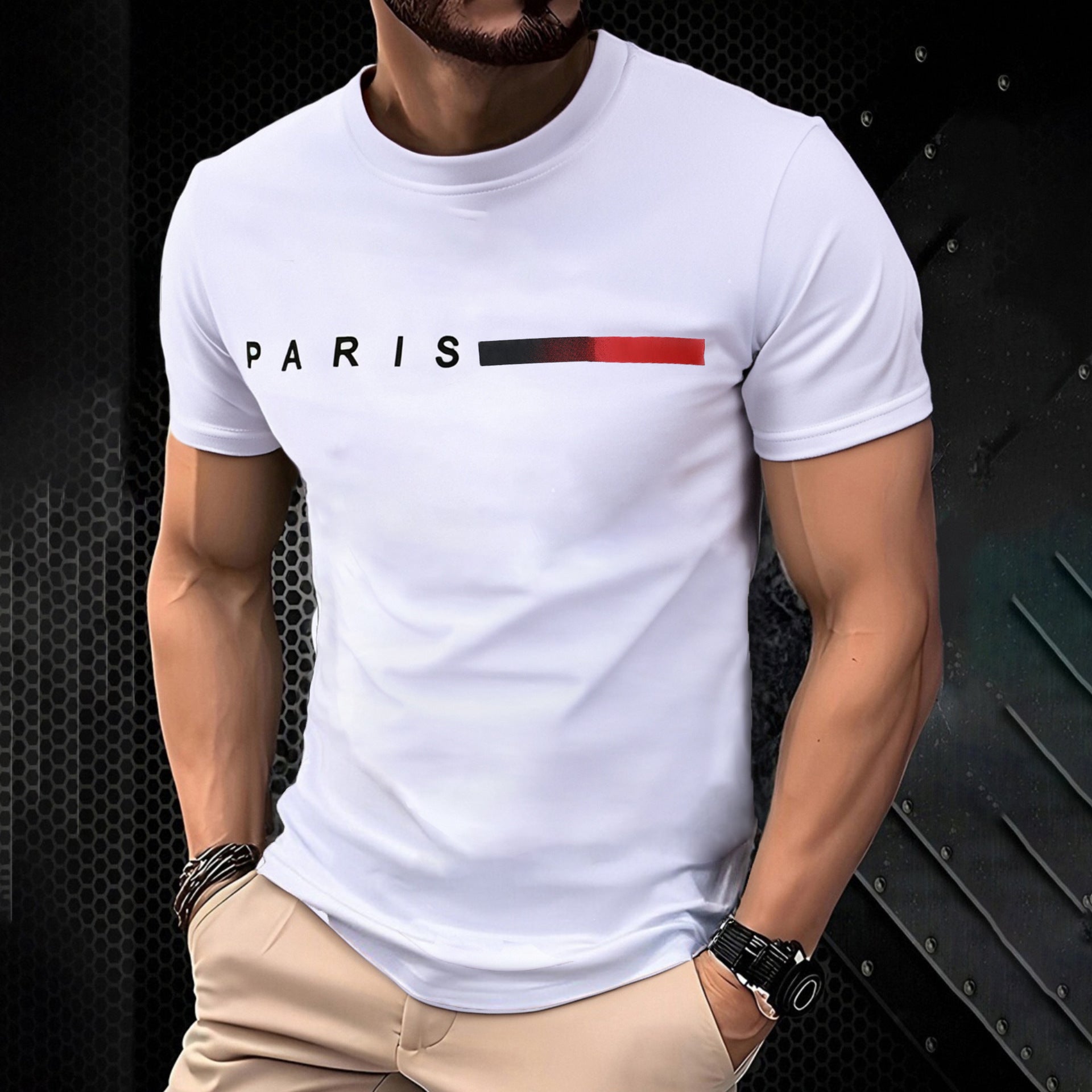 Men's Summer Letter Print Short Sleeve Casual Round Neck T-Shirt 4