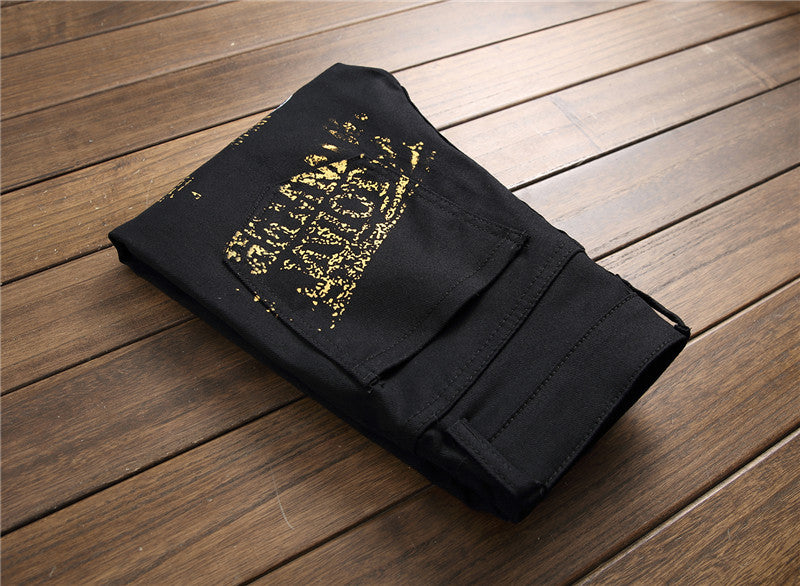 Men's Stretch Casual Printed Straight Denim Pants 12