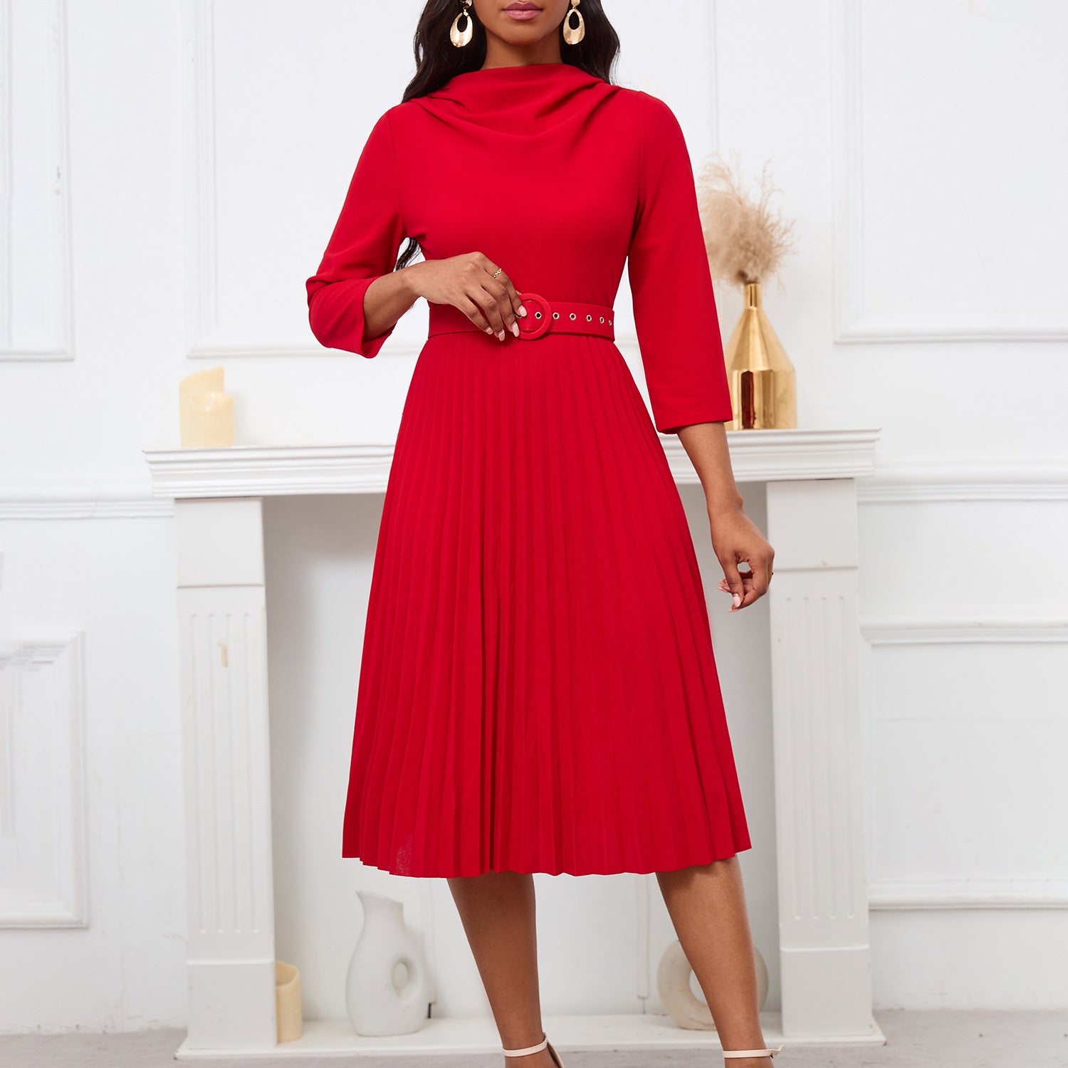Women's Fashion Chic Elegant Pleated Elegant Solid Color Plus Size Dress 12
