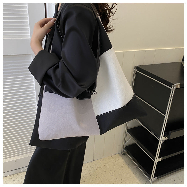 Casual Women's Canvas Bag Fashionable Handbag Crossbody Bag Trendy Patchwork Contrasting Shoulder Bag 6