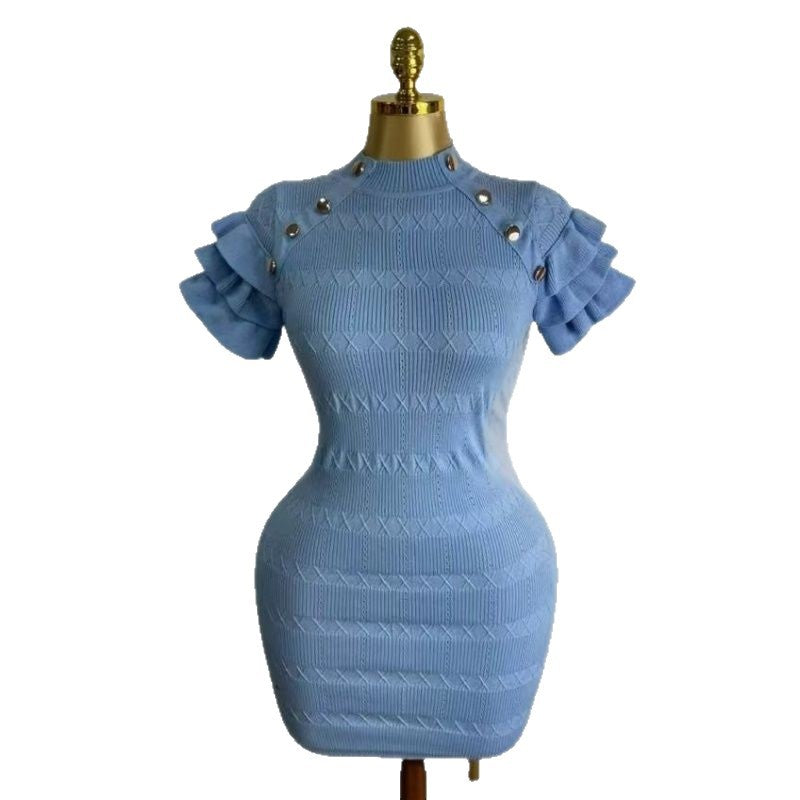 Women summer sexy round neck short sleeve dress 6