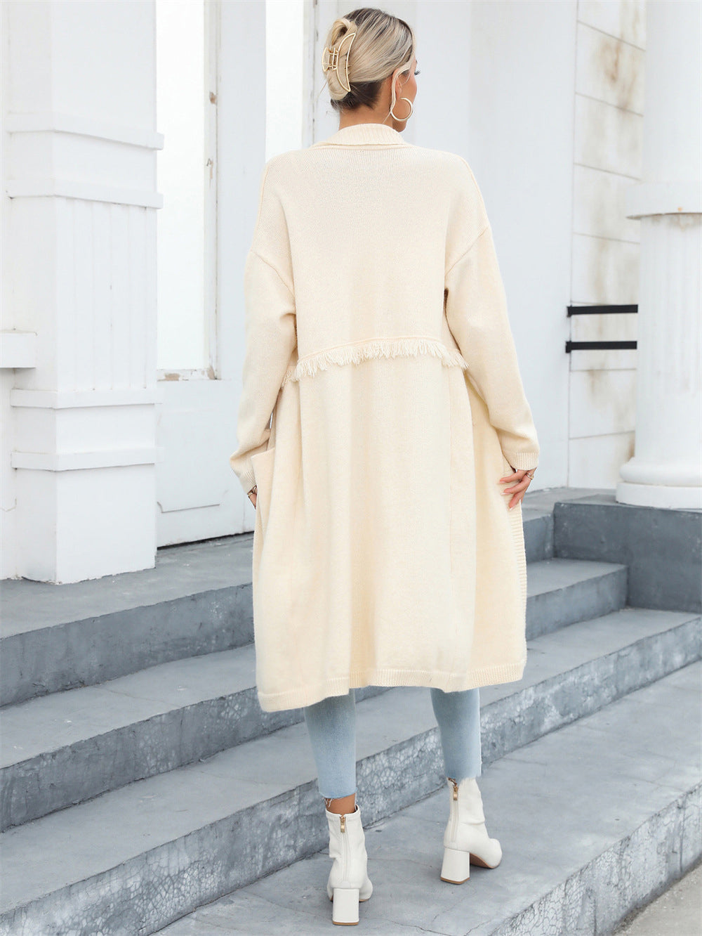 Winter Plus Size Long Cardigan Pocket Chic Fringe Sweater Coat 17