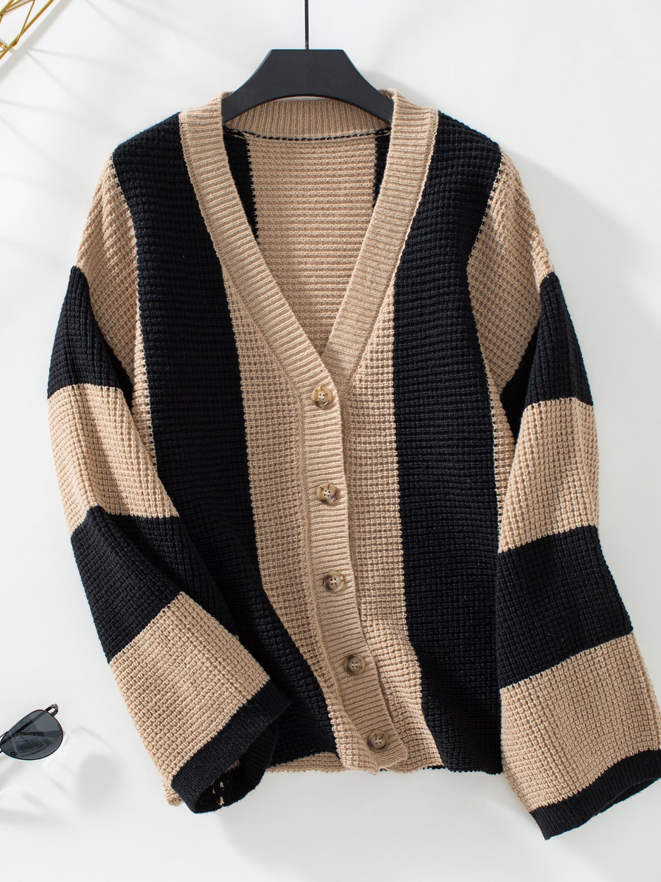 Contrast Striped Women's Sweater Cardigan Autumn And Winter Casual Loose Women's Knitting Shirt 4