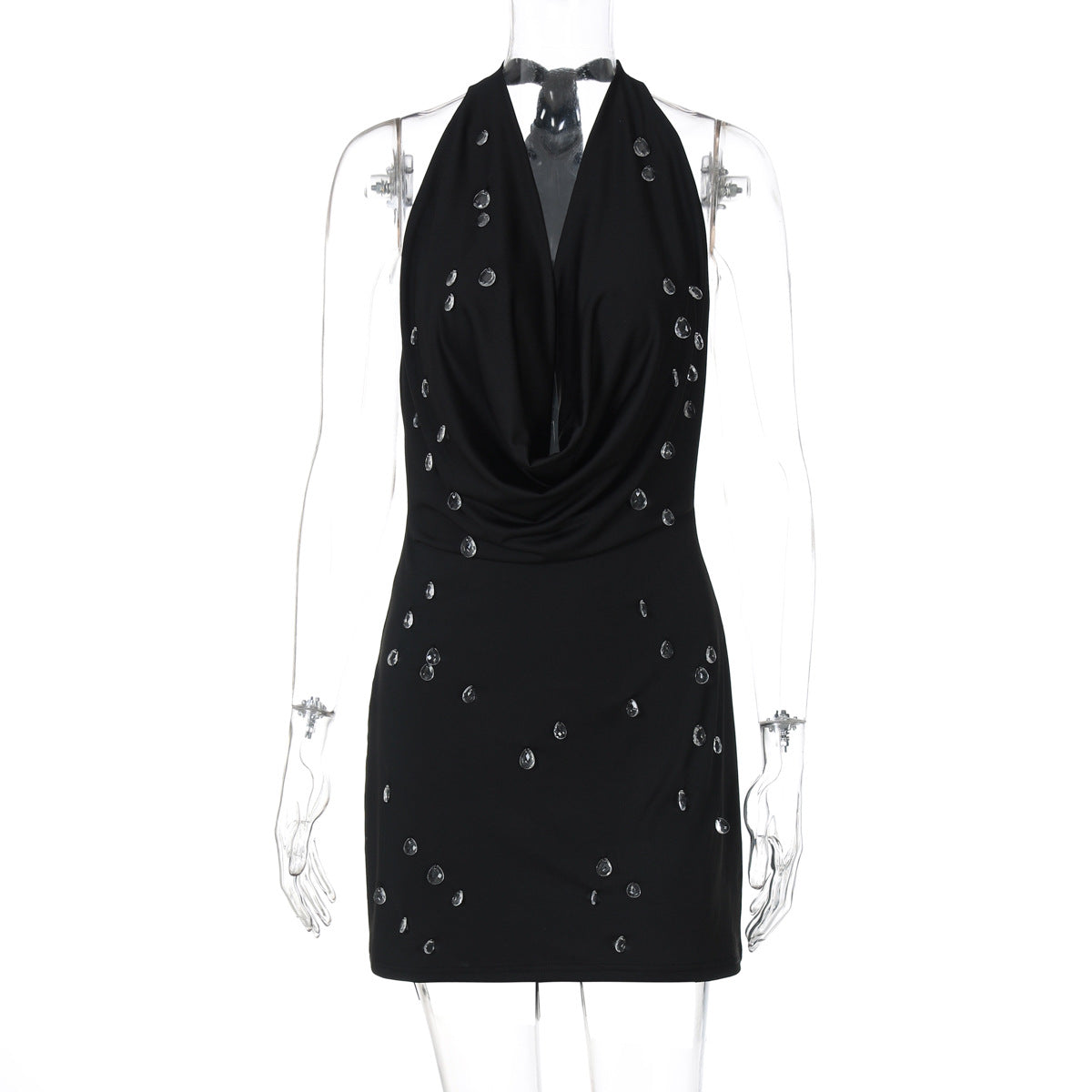 Women's Summer Fashion Beaded Sexy Low-Back Sleeveless Bodycon Dress 12